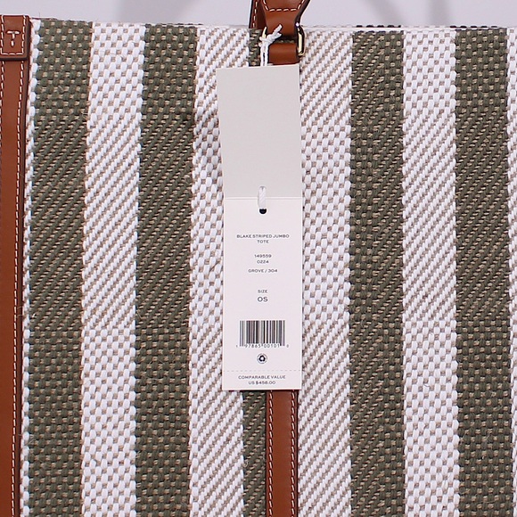 Tory Burch Blake Jumbo Striped Tote In Grove Green - Picture 8 of 8